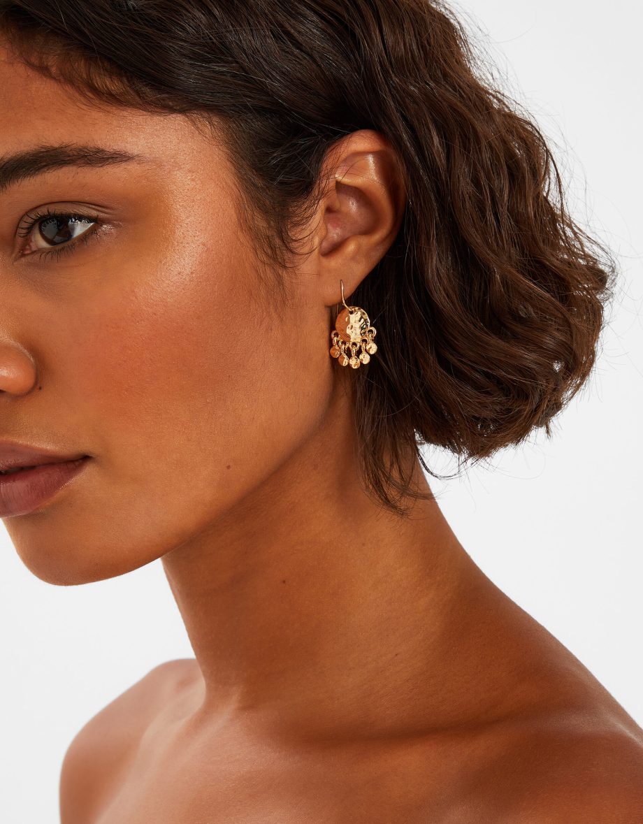 SMALL HAMMERED DISC CHANDELIER EARRINGS GOLD