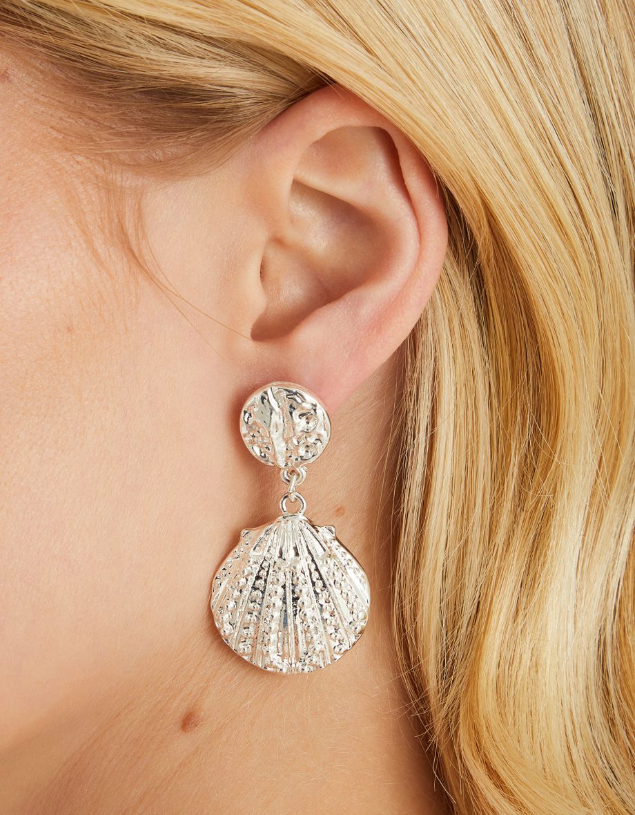 SEASHELL DROP EARRINGS SILVER