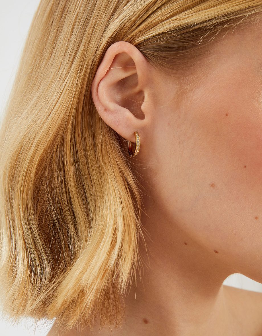 14CT GOLD-PLATED PAVÉ HUGGIE HOOP EARRINGS