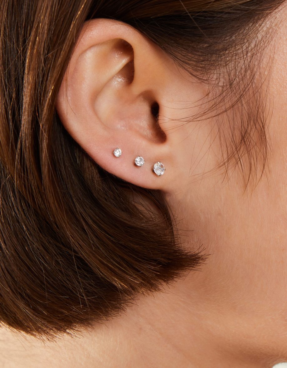 3-PACK PLATINUM-PLATED SURGICAL STEEL DIAMANTE FLATBACK EARRINGS