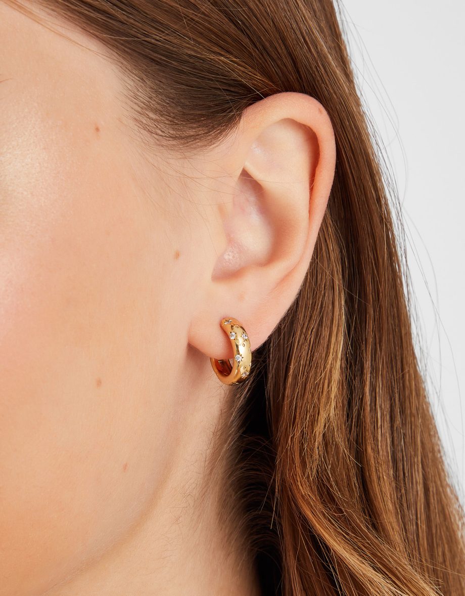 14CT GOLD-PLATED STAR DIAMANTÉ HOOP EARRINGS