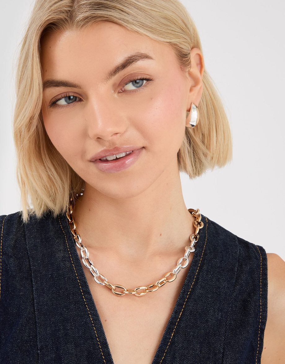 TWO-TONE CHUNKY LINK CHAIN NECKLACE