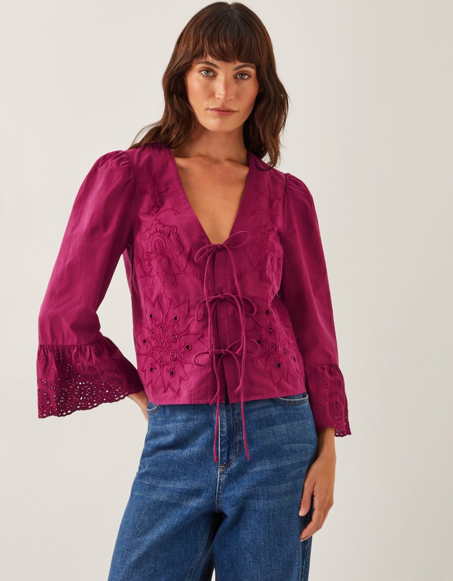 Saoirse broderie tie blouse red