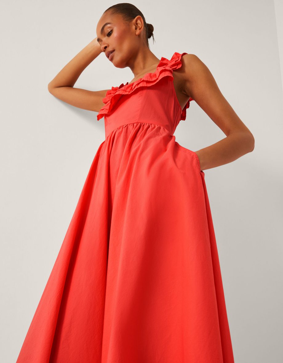 Maria sleeveless ruffle midi dress orange