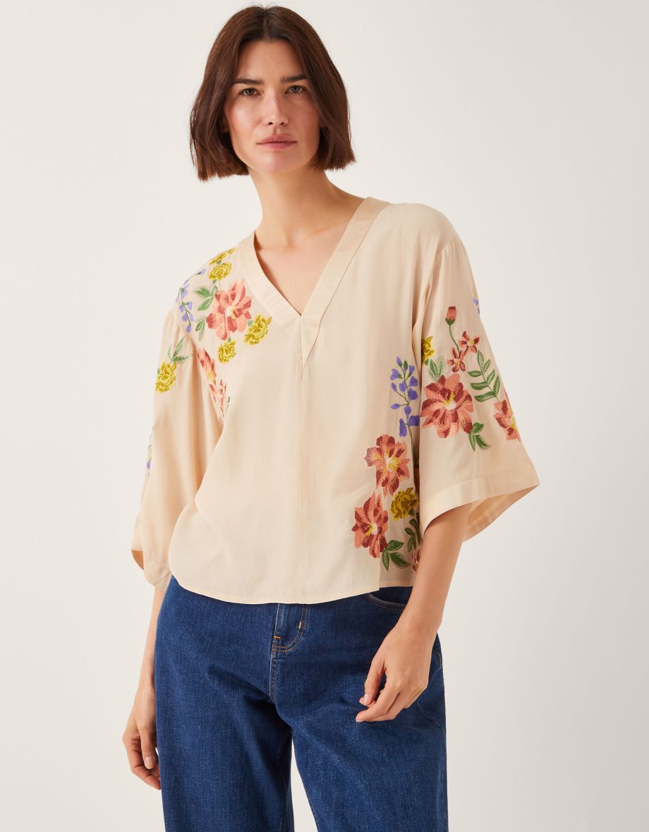 Sylvia Floral Embroidered V-Neck Top