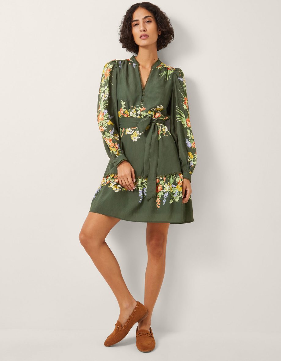 Jesse floral long sleeve mini dress green