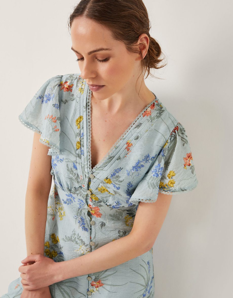 Jesse v-neck floral midi dress blue