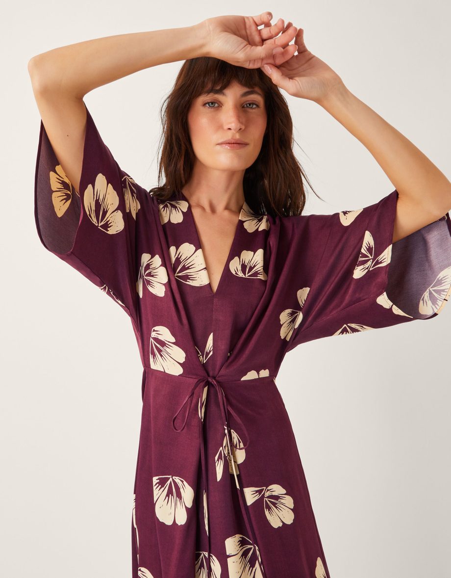 Roz floral wrap midi dress red