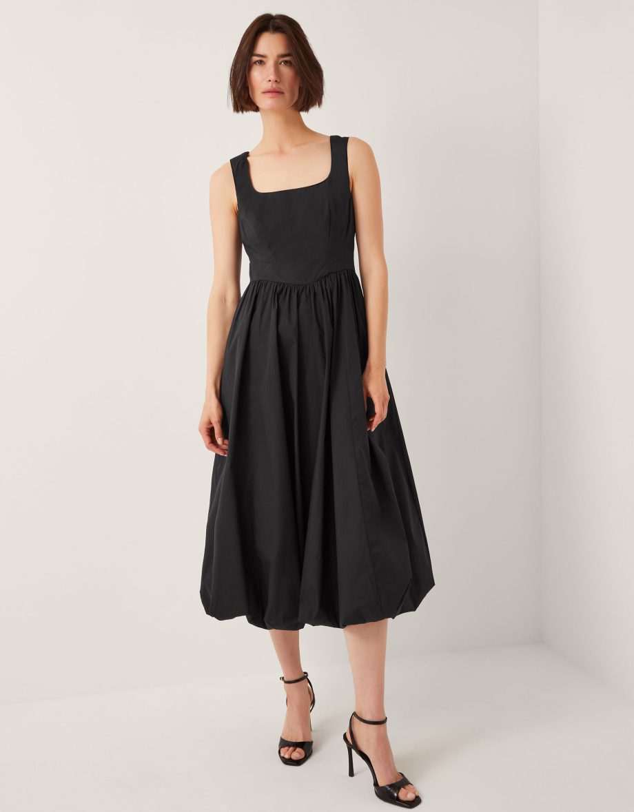 Prim sleeveless bubble hem midi dress black