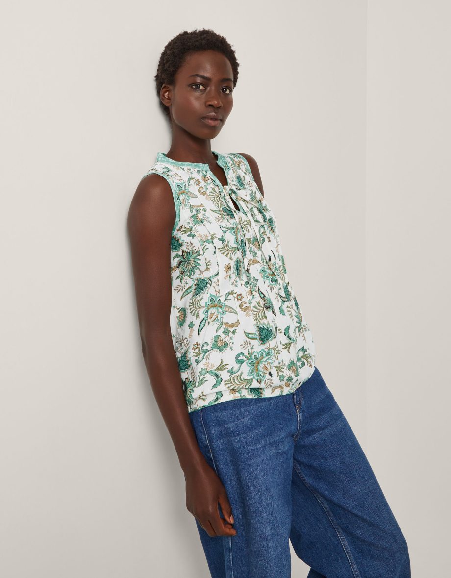 Saoirse Sleeveless Pintuck Floral Top Ivory
