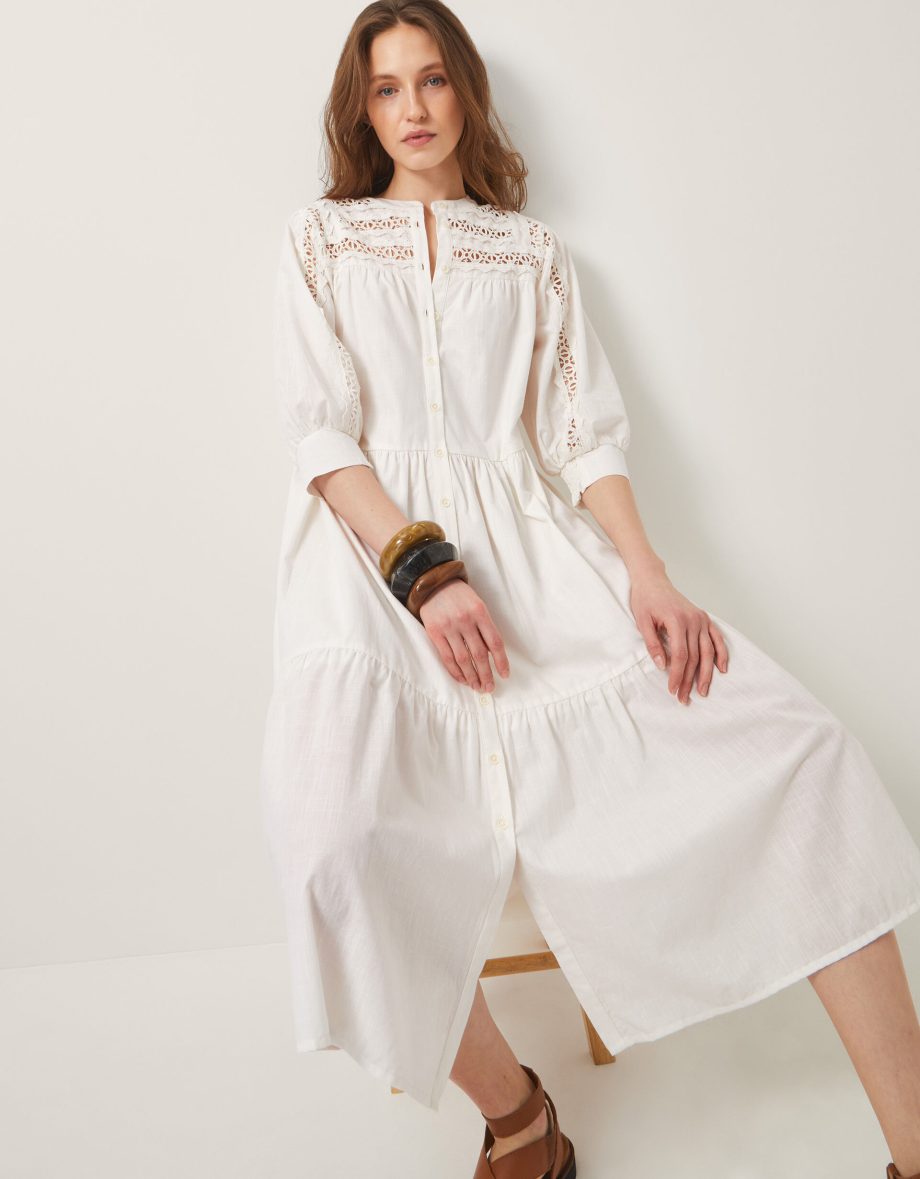 Tillie cutwork tiered midi dress ivory