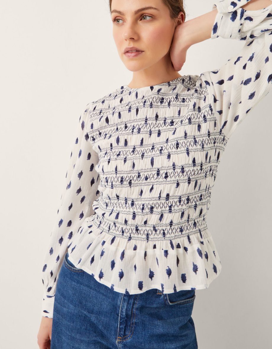 Molly spot smocked top ivory