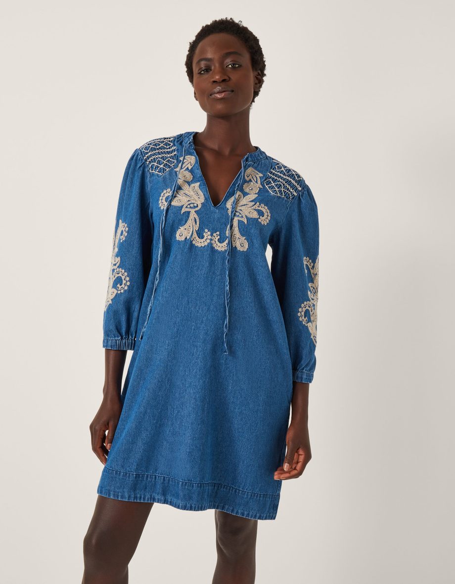 Holly embroidered denim mini dress blue