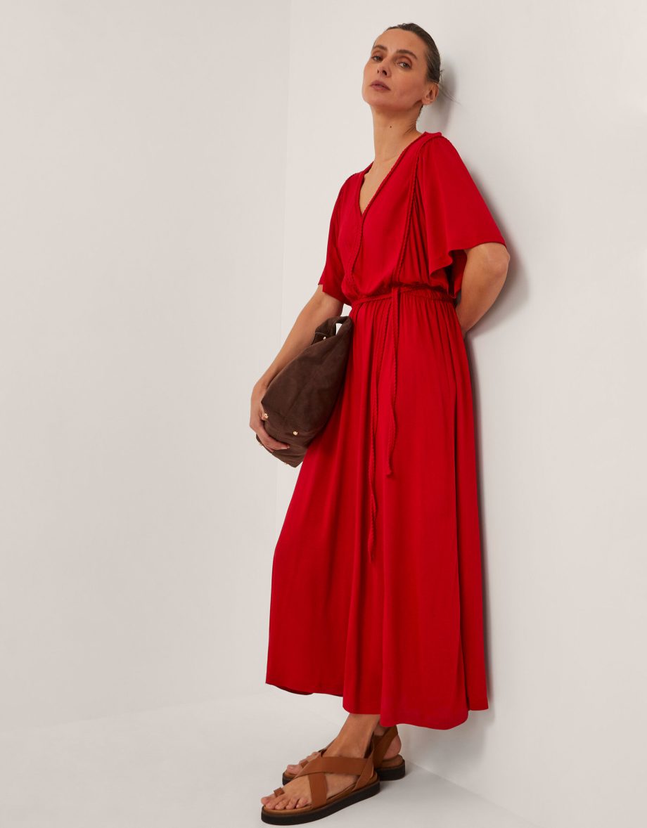 Paula braided jersey midi dress red
