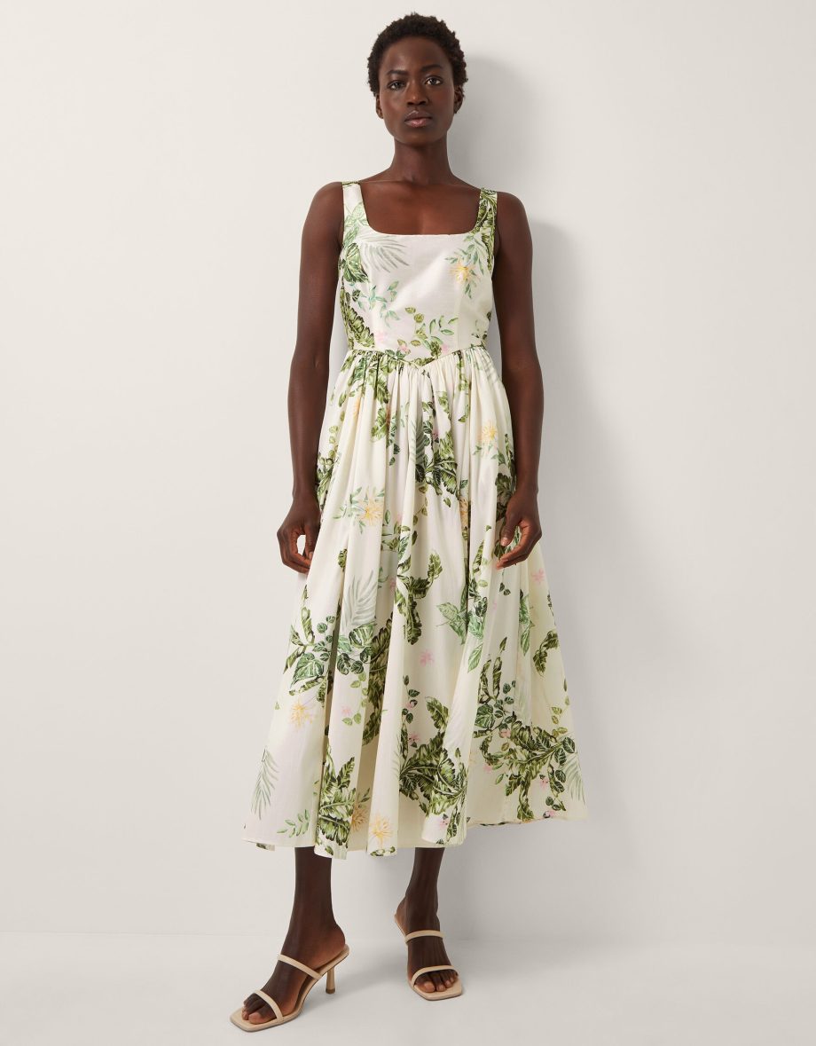 Sicily Fit and Flare Midi Dress Cream