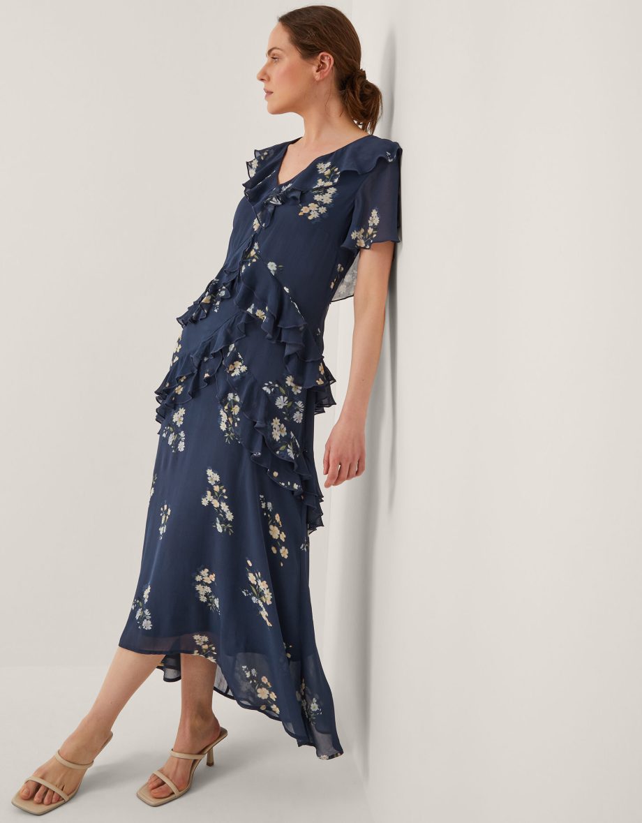 Celeste floral ruffle maxi dress blue