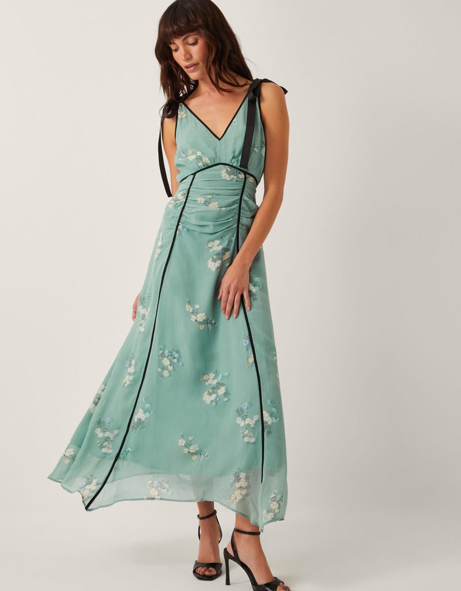 Giselle floral print bow midi dress green