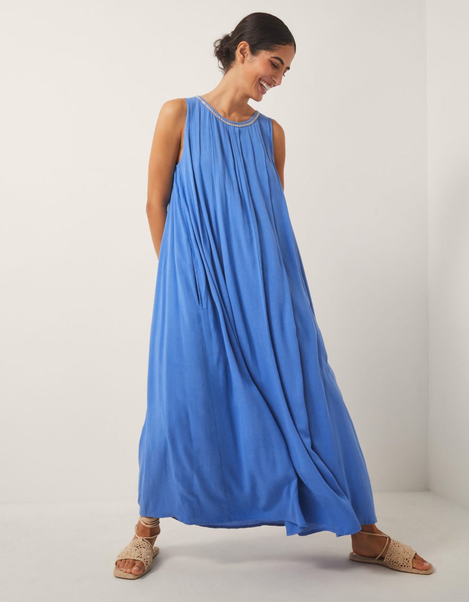 Luna embellished sleeveless maxi dress blue