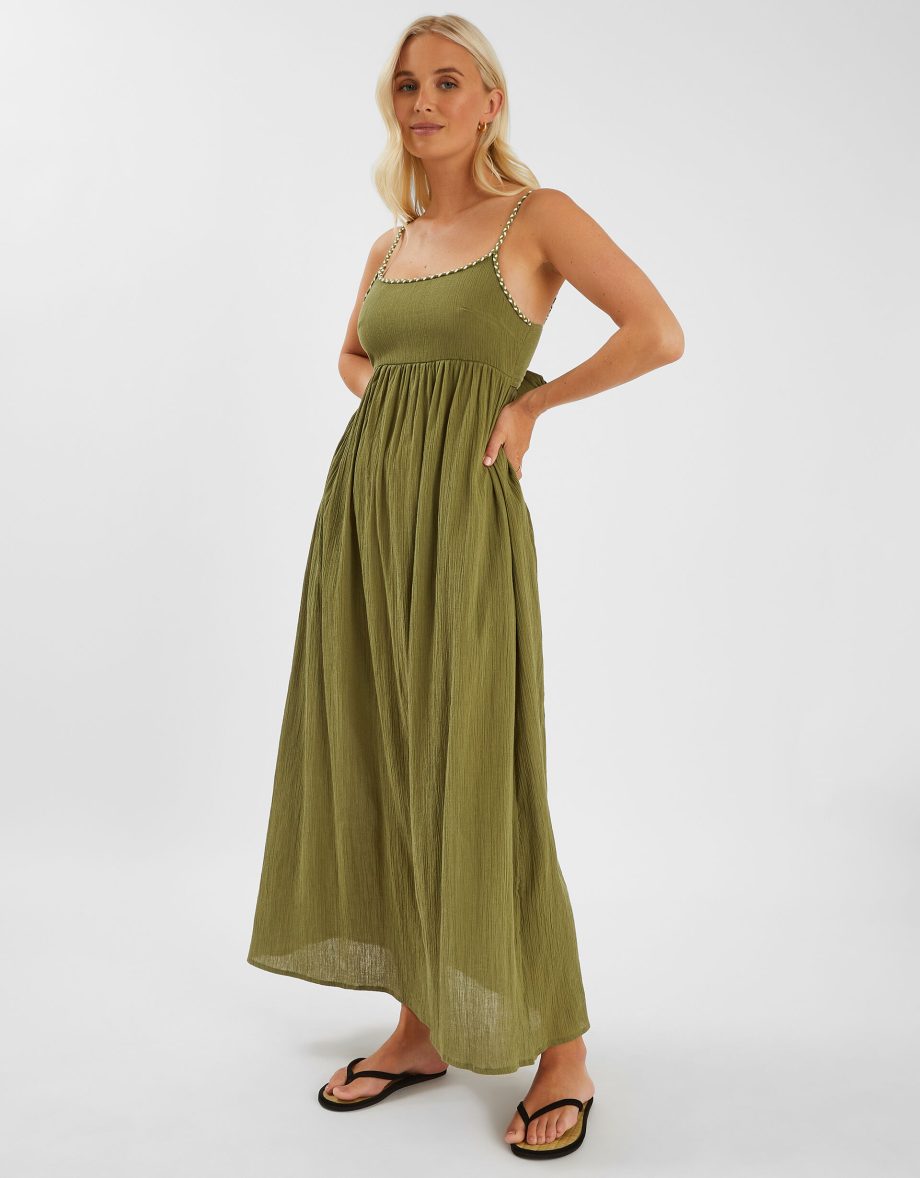 Tie-Back Sleeveless Maxi Dress Green