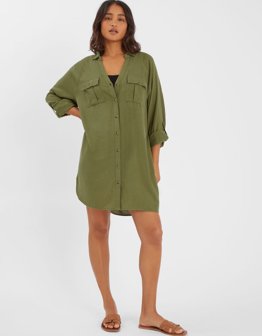LONG SLEEVE BEACH COVER UP SHIRT GREEN