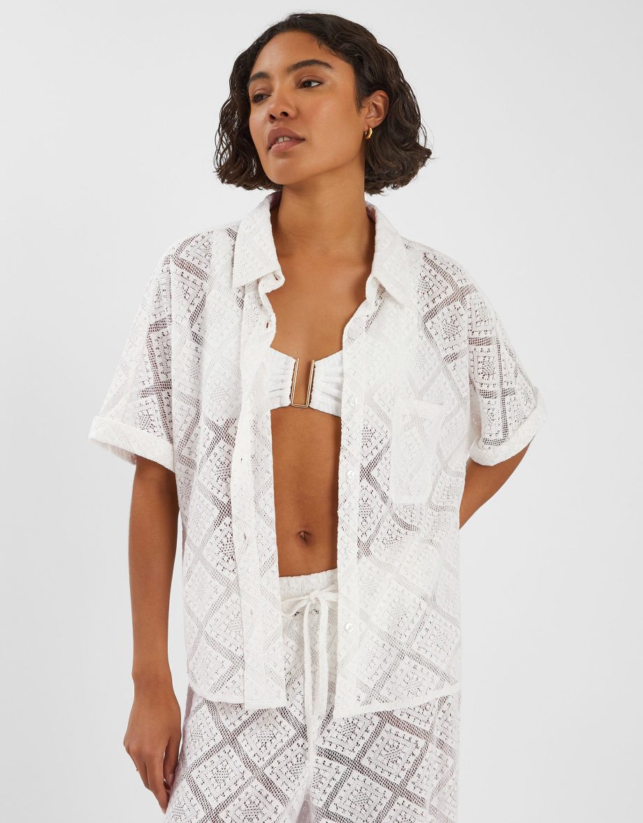 Short Sleeve Lace Shirt Ivory