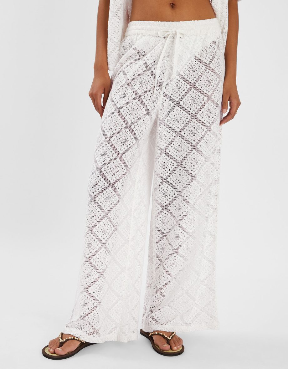 Wide Leg Lace Trousers Ivory