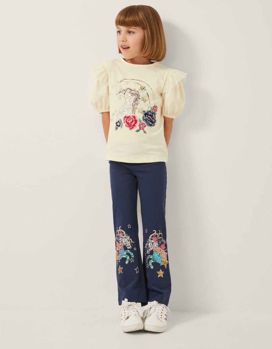 Unicorn sequin flare leggings blue