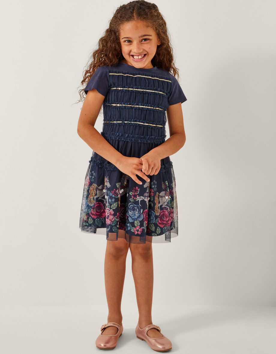Unicorn sequin frill dress blue