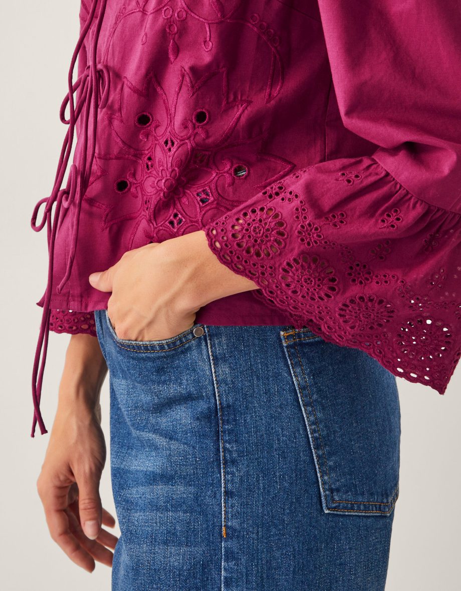 Saoirse broderie tie blouse red
