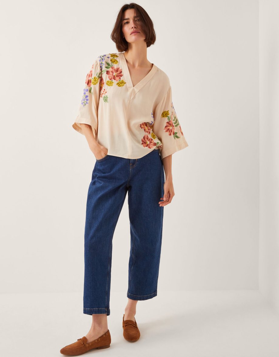 Sylvia Floral Embroidered V-Neck Top