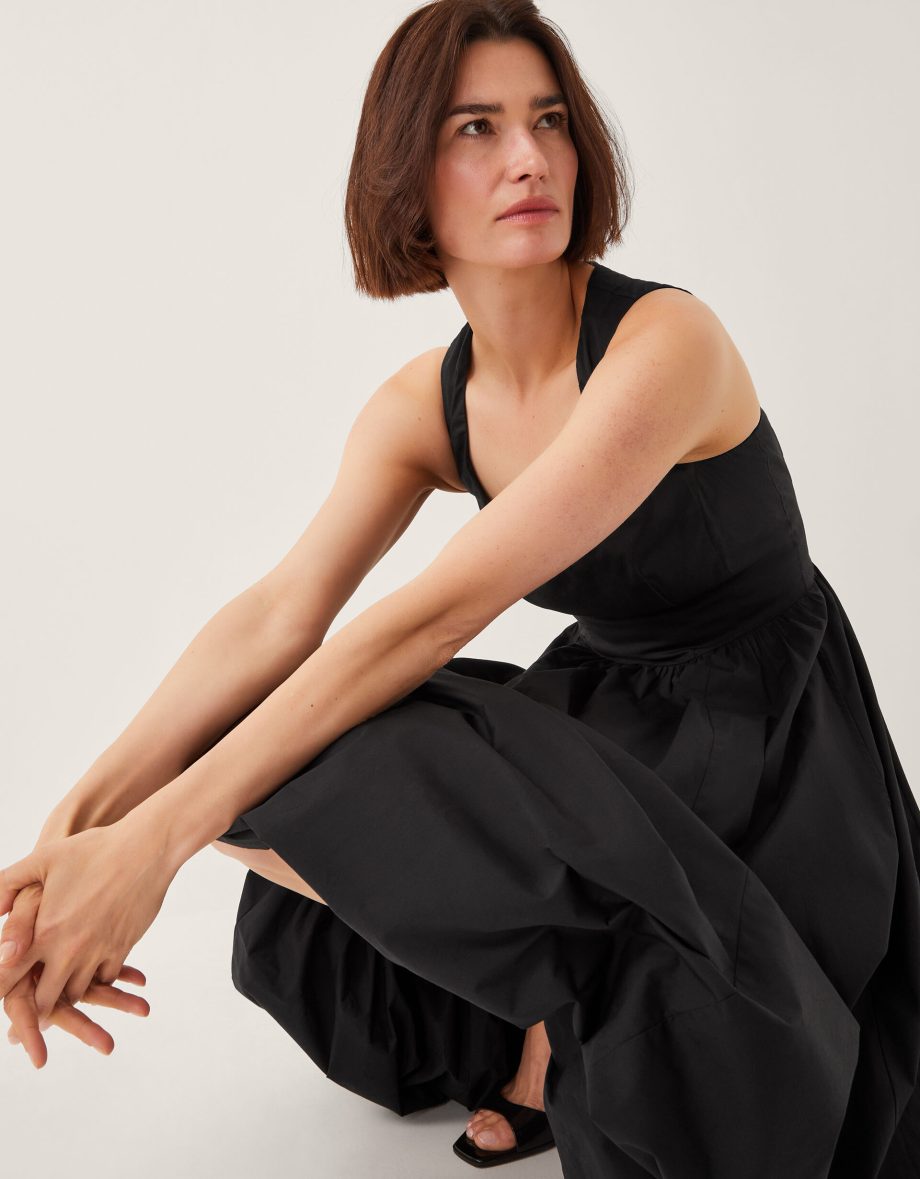 Prim sleeveless bubble hem midi dress black