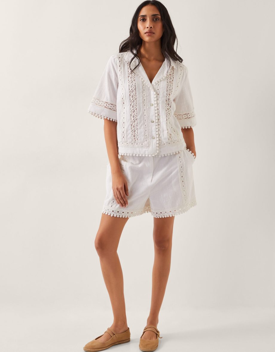 Irina short sleeve lace shirt white