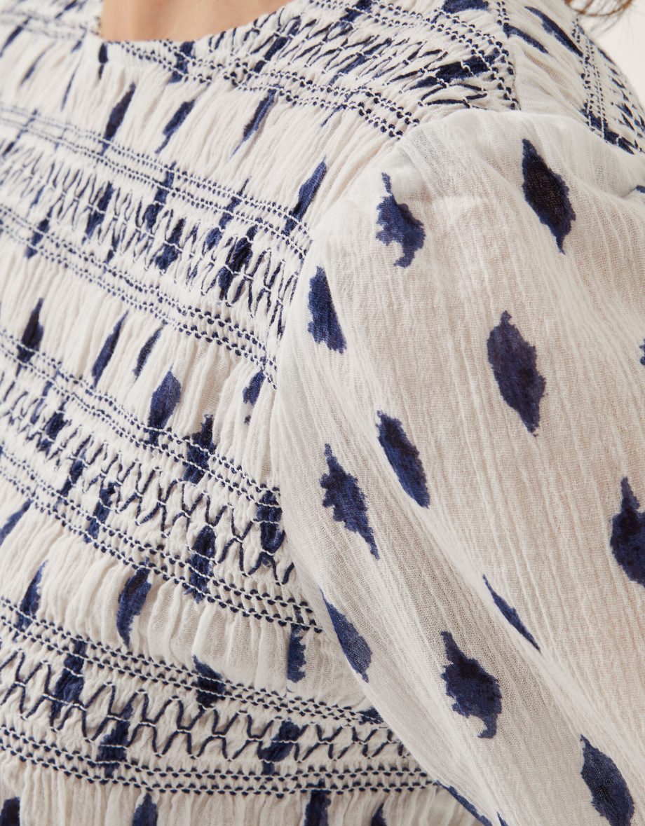 Molly spot smocked top ivory