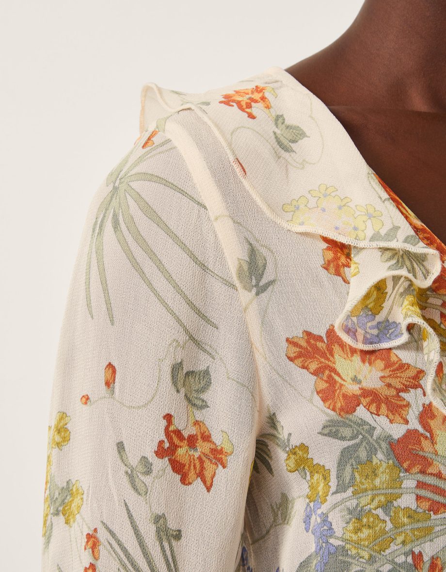 Jesse sheer frill floral blouse ivory