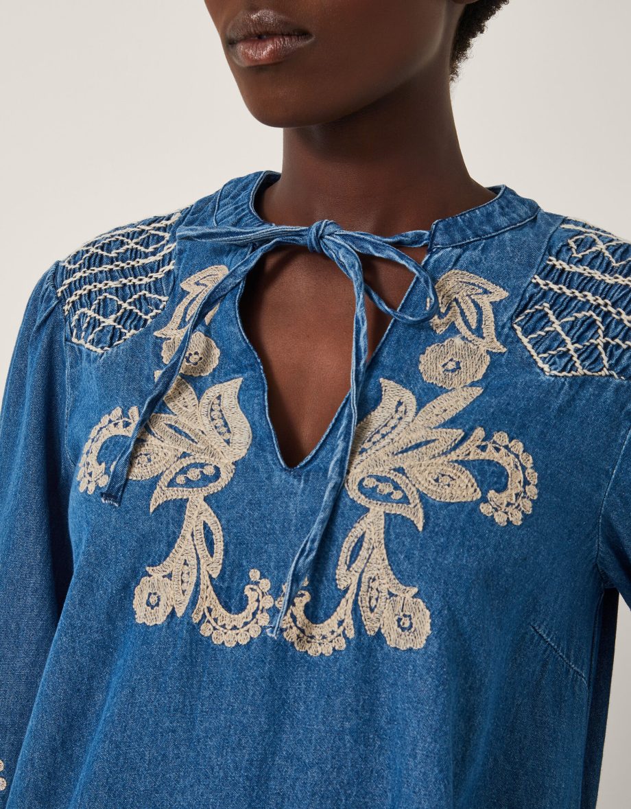 Holly embroidered denim mini dress blue
