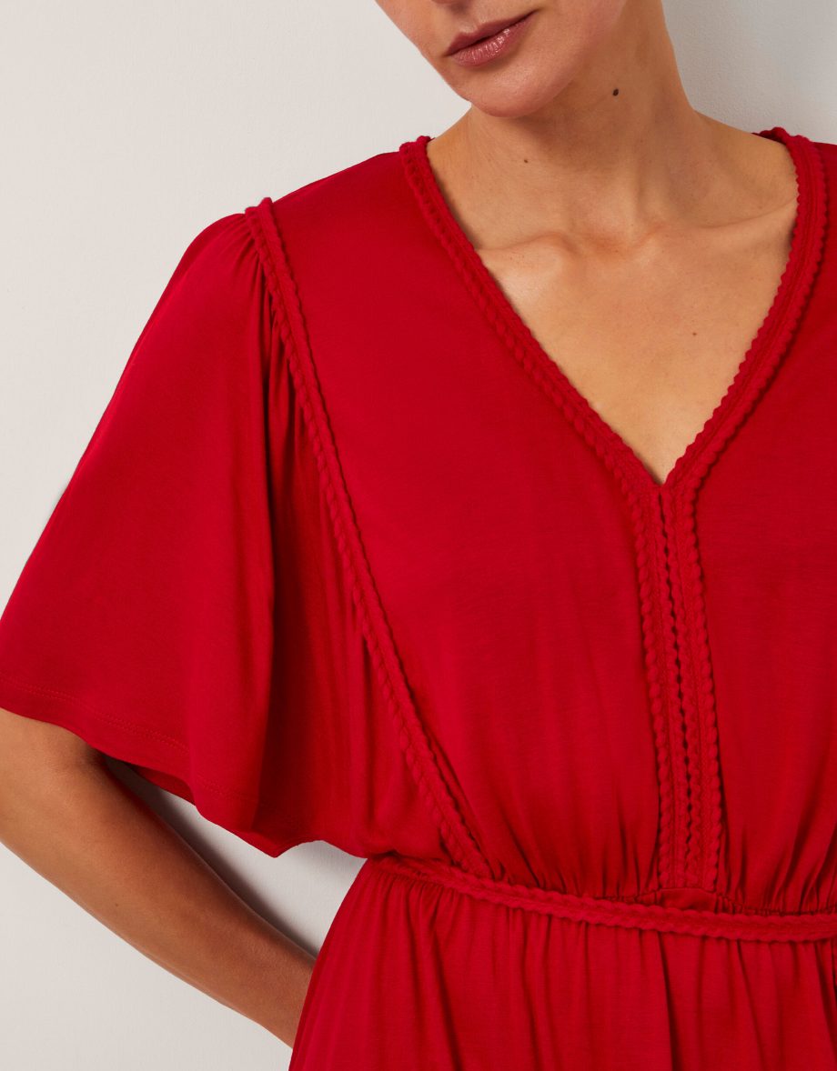 Paula braided jersey midi dress red