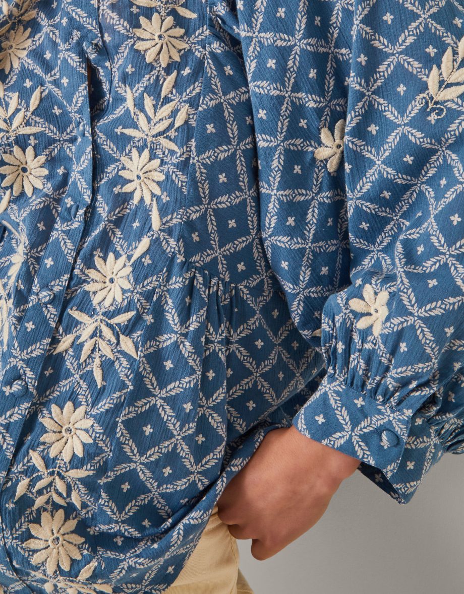 Deniz print embroidered shirt blue