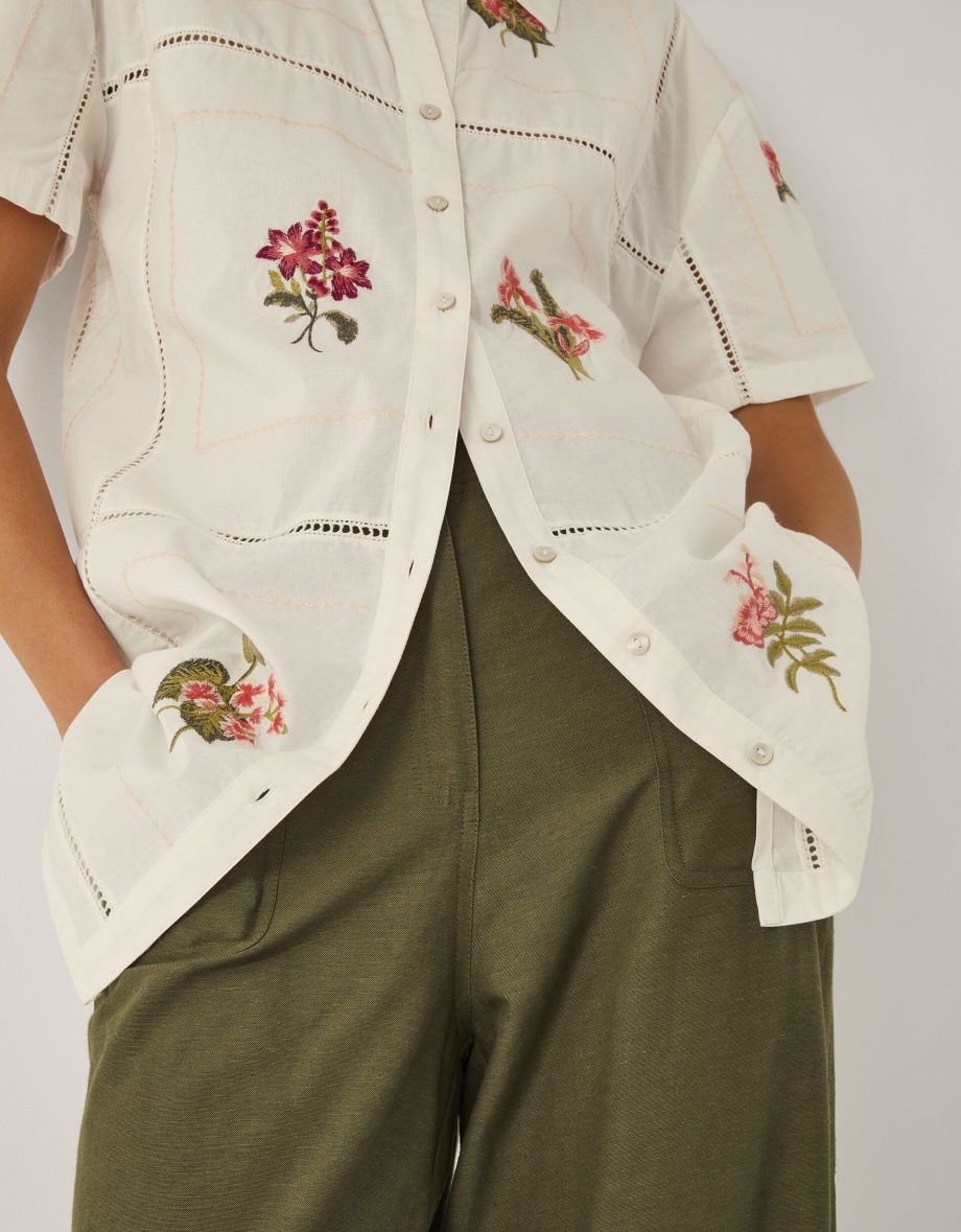 Luna floral embroidered shirt white