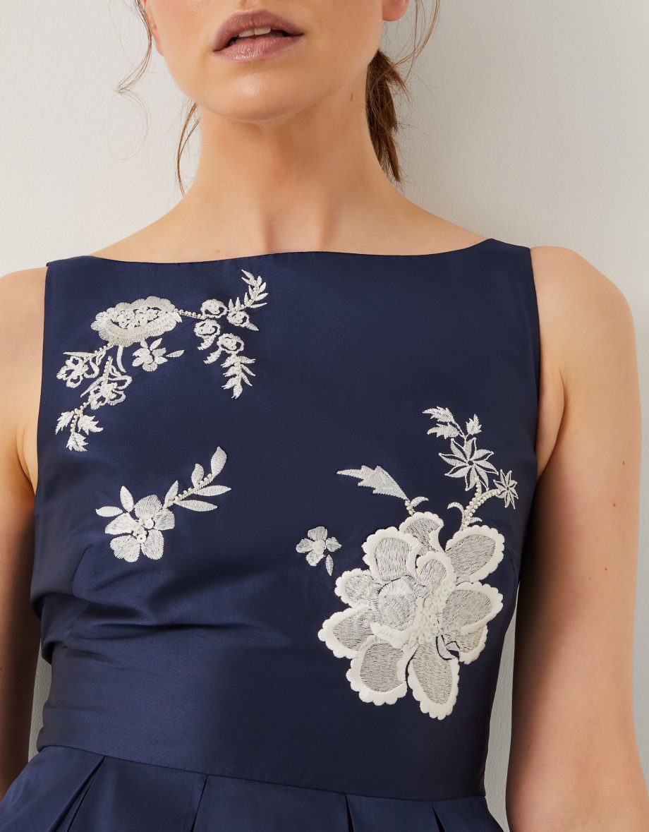 Sicily Embroidered Fit & Flare Midi Dress Blue