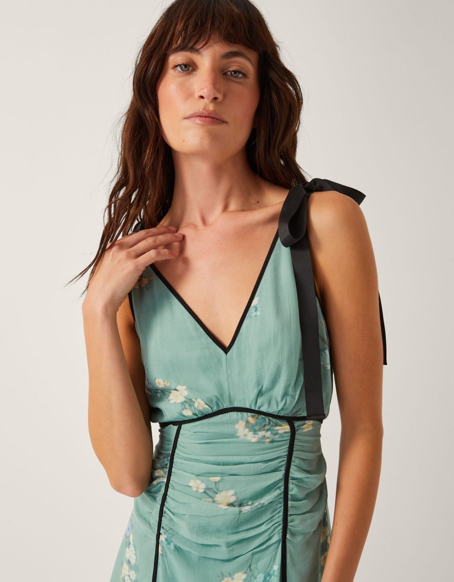 Giselle floral print bow midi dress green