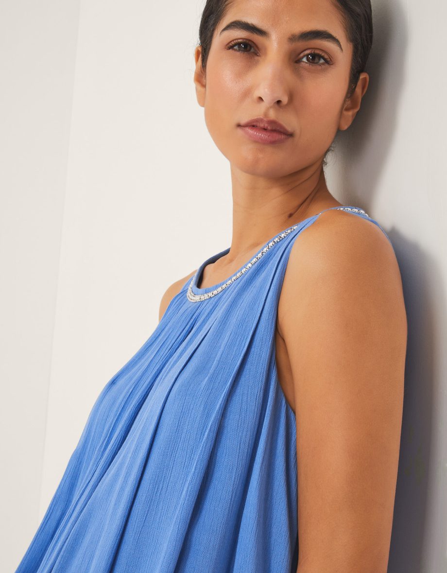 Luna embellished sleeveless maxi dress blue