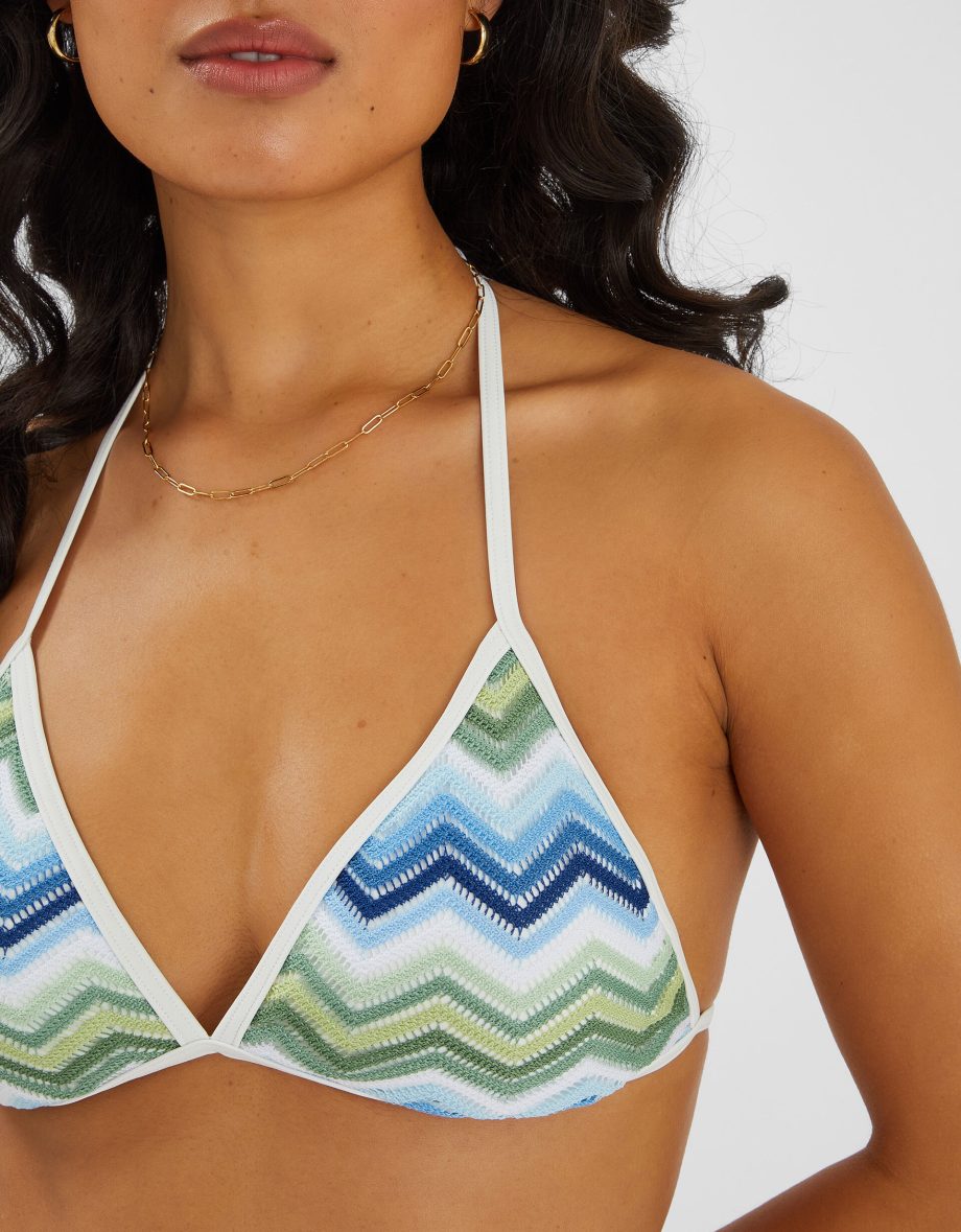 Zig Zag Triangle Bikini Top Blue