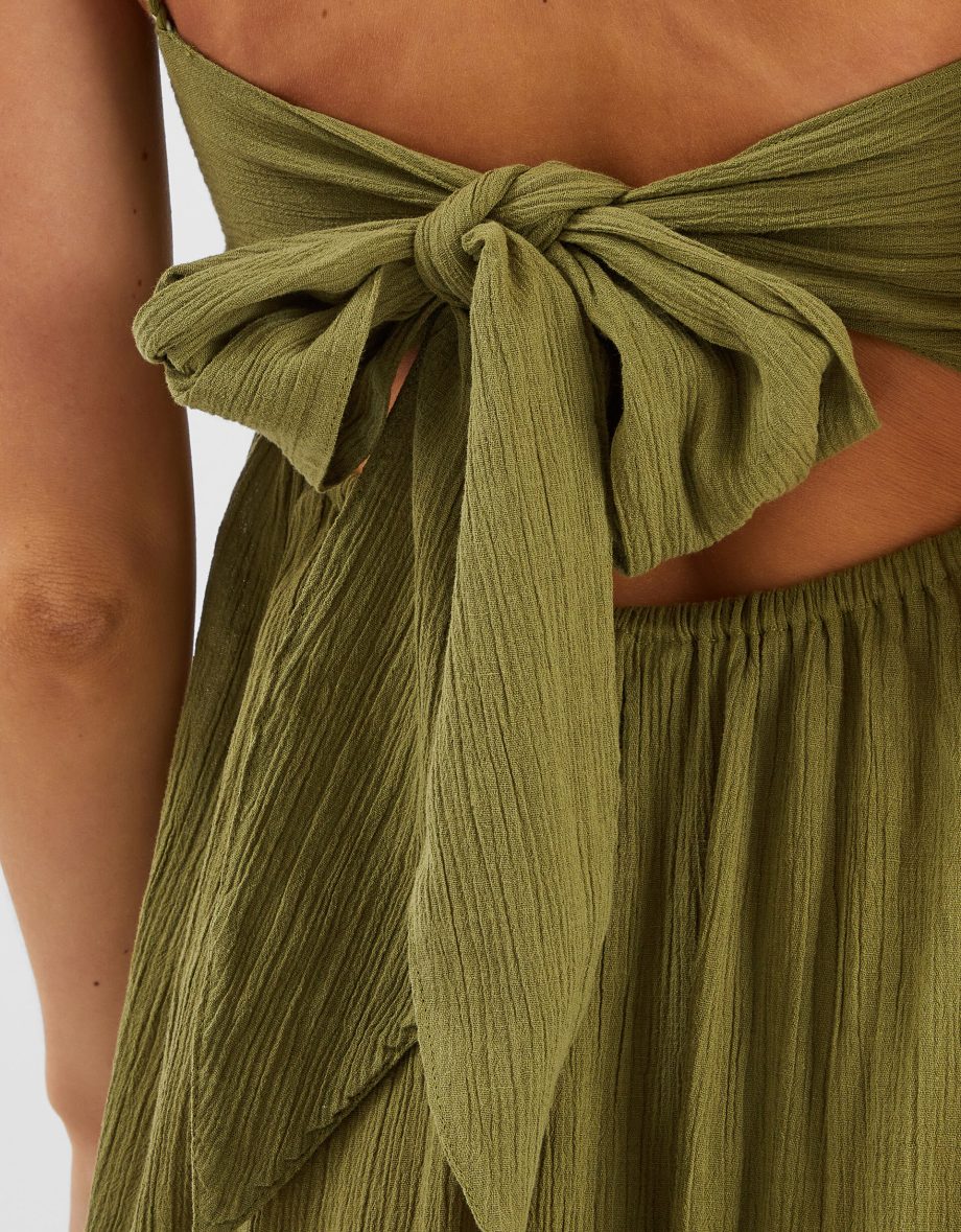 Tie-Back Sleeveless Maxi Dress Green