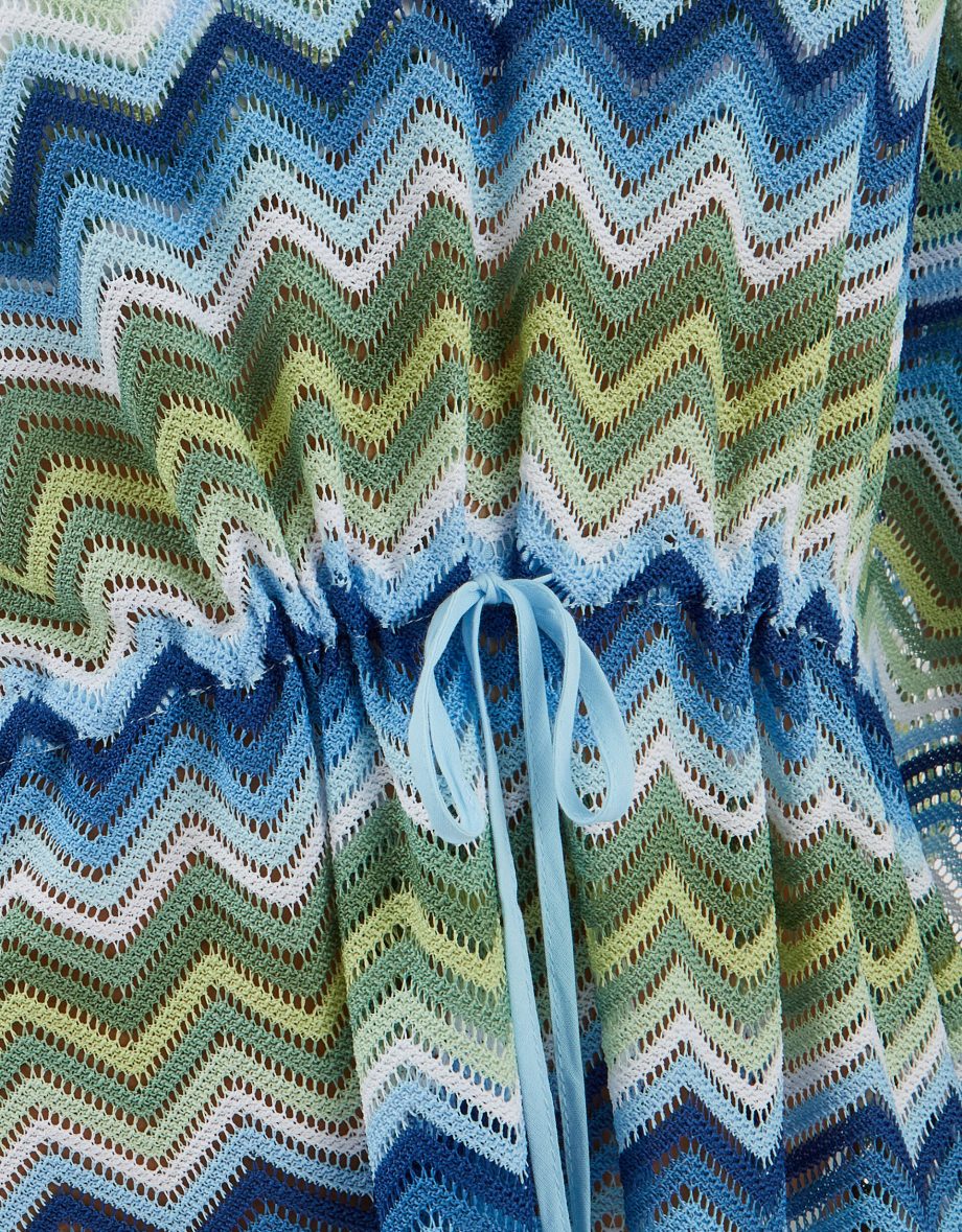 Zig Zag Crochet Mini Kaftan Blue