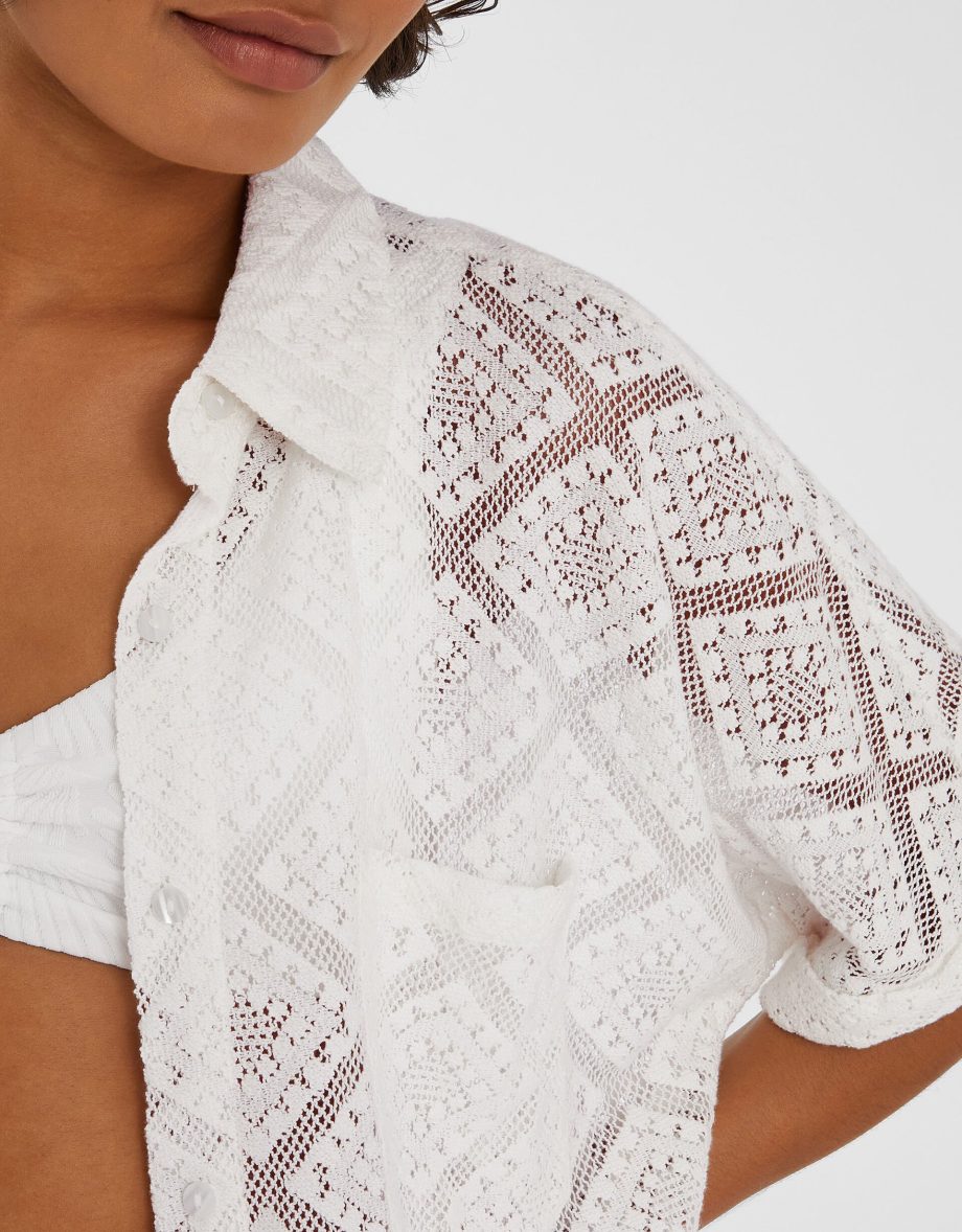 Short Sleeve Lace Shirt Ivory