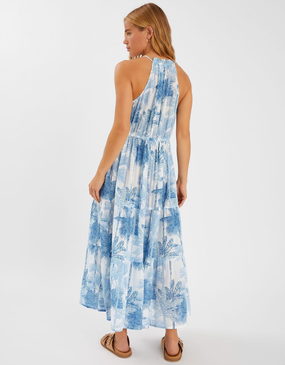 PALM PRINT MAXI DRESS WHITE