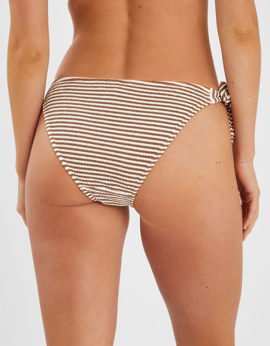 TEXTURED STRIPE TIE SIDE BIKINI BOTTOMS CAMEL