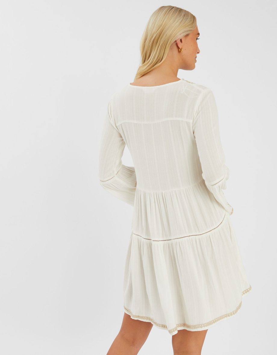 Embroidered Flute-Sleeve Mini Dress Ivory