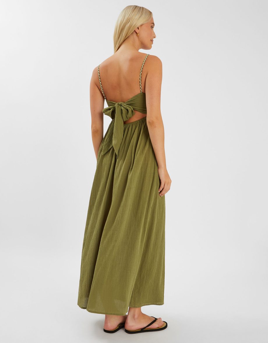 Tie-Back Sleeveless Maxi Dress Green
