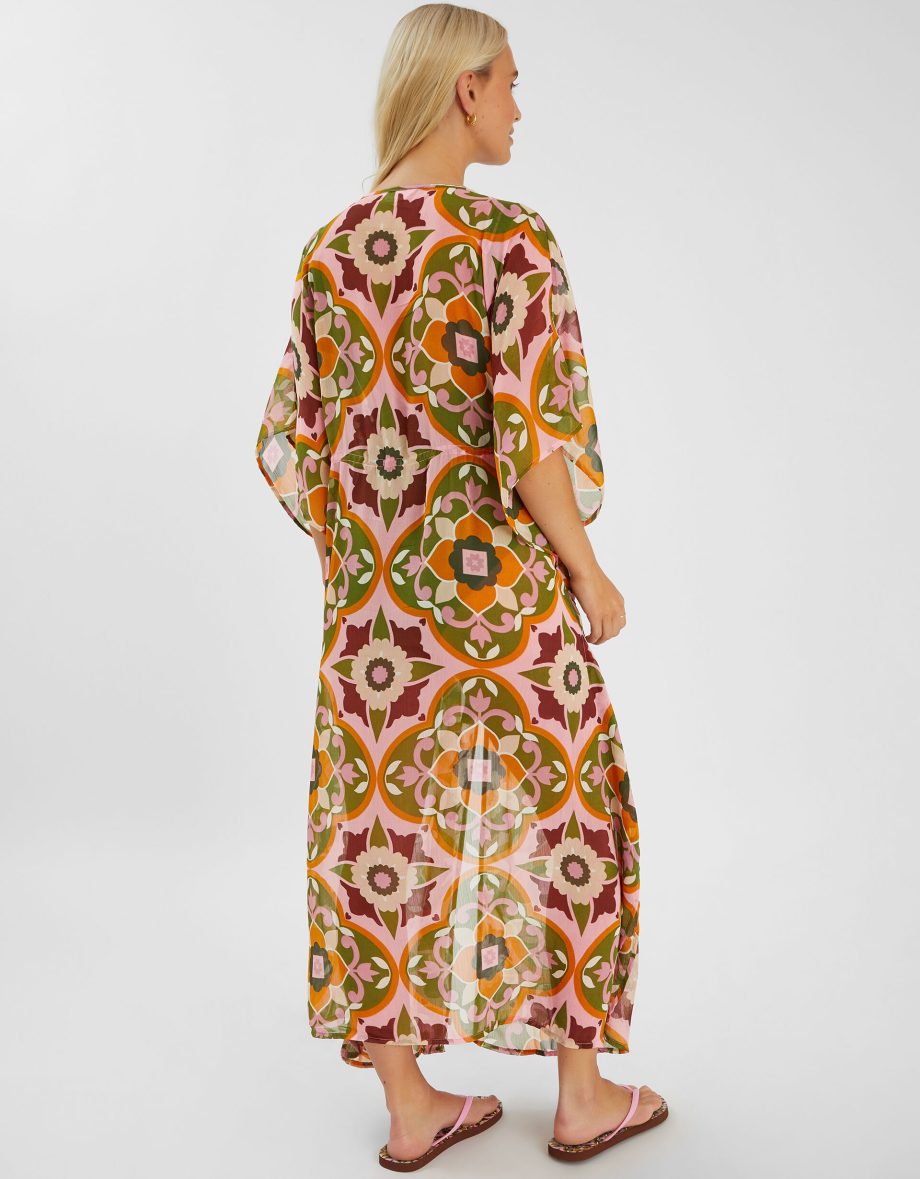 Retro Floral Chiffon Maxi Kaftan Pink